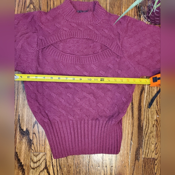 Francesca's Burgundy Corie Cable Cutout Swaeter - Picture 8 of 11